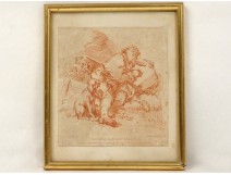 Burning blood beggar man portrait french antique dog engraving 19th