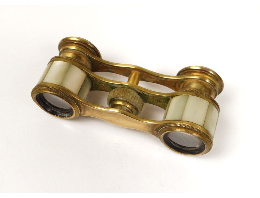 Jumelles De Théâtre Anciennes En Laiton, Nacre Et Verre, Avec étui En Cuir - Modèle DFG56