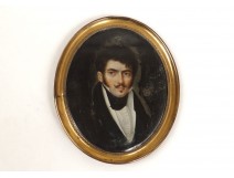 Painted miniature portrait noble gentleman mustaches Restoration nineteenth