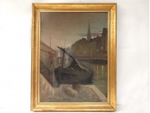 HST table landscape port docks marine Nantes church Abel Hervé painting XIX