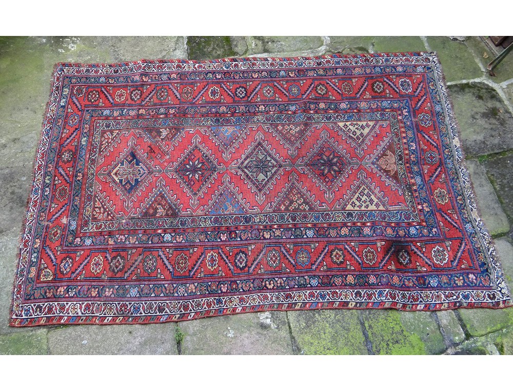 Grand Tapis Ancien Asiatique Laine - Noeud Fin - 247x159 Cm - Certifié