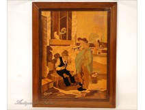 Marquetry panel, Rosenau, Men of a Corsican Village, 20th