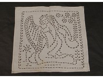 Antique linen doily embroidery cut angel harp garden flowers twentieth century