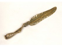 Seal stamp cutter gilt bronze eagle feather leg monogram nineteenth