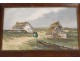 Watercolor landscape cottages women Britain Charles Barmay watercolor twentieth