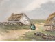 Watercolor landscape cottages women Britain Charles Barmay watercolor twentieth