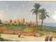 Orientalist watercolor landscape Morocco Marrakech characters Guedeler nineteenth