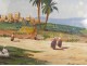 Orientalist watercolor landscape Morocco Marrakech characters Guedeler nineteenth