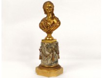 Gilt bronze bust sculpture Marie Antoinette marble column nineteenth century