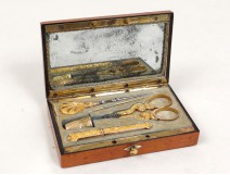 Sewing kit solid gold eagle head magnifier case amboine pearl nineteenth
