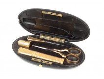 Rare sewing kit or solid wood case ebony monogram scissors nineteenth