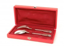 Covered with solid silver christening spoon fork Emmanuelle Minerva twentieth