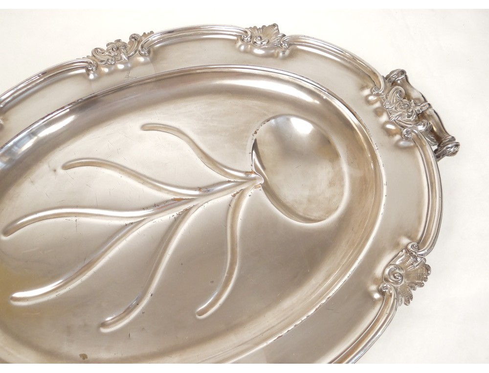 Plat De Service Ancien En Métal Argenté - Motif Floral, Milieu XXe Siècle