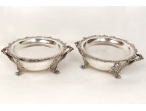 Pair round warmers Louis XV silver metal flowers shells nineteenth