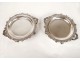 Pair round warmers Louis XV silver metal flowers shells nineteenth