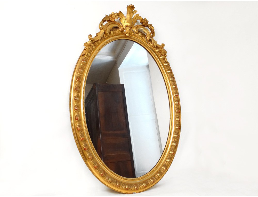 Louis Xv Oval Mirror Glass Wooden Frame Stucco Golden Flowers Louis Xv Oval Mirror Glass Wooden Frame Stucco Golden Flowers Napoleon Iii Nineteenth