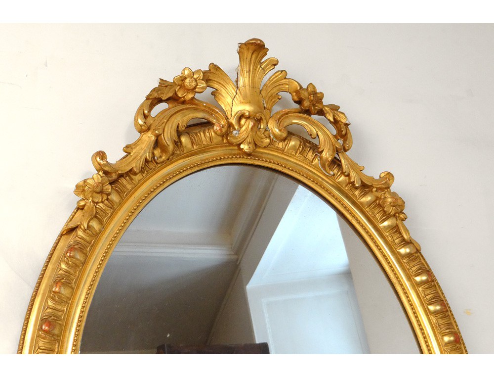 Louis Xv Oval Mirror Glass Wooden Frame Stucco Golden Flowers Louis Xv Oval Mirror Glass Wooden Frame Stucco Golden Flowers Napoleon Iii Nineteenth
