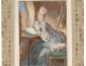 Pastel portrait of elegant woman poodle dog flower bouquet nineteenth century