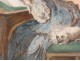 Pastel portrait of elegant woman poodle dog flower bouquet nineteenth century