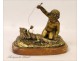 Gilded bronze sculpture, Child and Cat, J.D Aste, 19th