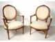 Pair Louis XVI armchairs convertible carved gilt medallion NapIII nineteenth