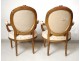 Pair Louis XVI armchairs convertible carved gilt medallion NapIII nineteenth