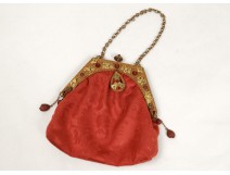 Red evening bag golden brass beads Art Nouveau nineteenth century
