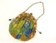 Green evening bag golden brass beads flowers nineteenth century Art Nouveau