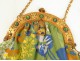 Green evening bag golden brass beads flowers nineteenth century Art Nouveau