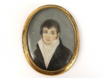 Oval miniature painted portrait man Dumoulin Jean Chaney eighteenth century