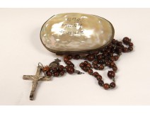 Shell case sterling silver pearl rosary cross Notre Dame des Flots 19th