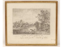 English garden landscape charcoal drawing Villette Blois E.Guibert nineteenth century