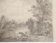 English garden landscape charcoal drawing Villette Blois E.Guibert nineteenth century