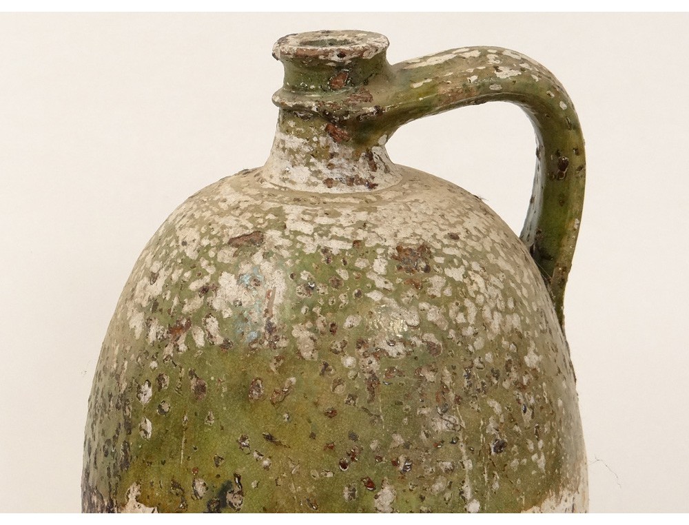 Grande Cruche à Huile Ancienne En Terre Cuite Vernissée - XIXe Siècle, Décoration Rustique Française