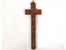 Wooden reliquary cross crucifix carved Virgin Mary Jesus Christ XIX