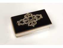 Small solid silver snuff box rhinestones twentieth century