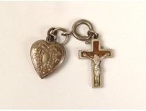 Cross miniature pendant Sacred Heart silver metal silver christ nineteenth
