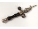 Rattle whistle silver metal blackened wood character Pierrot moon twentieth century