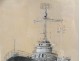Gouache painting boat warship twentieth century