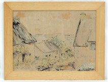 Watercolor landscape Ile-aux-Moines Brittany Morbihan Gulf Fourcade twentieth-Berge