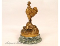 Bronze Sculpture gilded and marble, Roosters, Alonzo, 19th