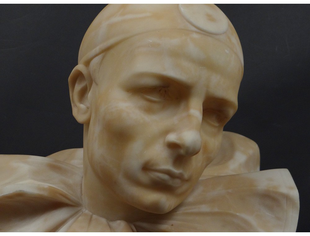 Rare alabaster sculpture bust character Pierrot Trafeli Febo twentieth