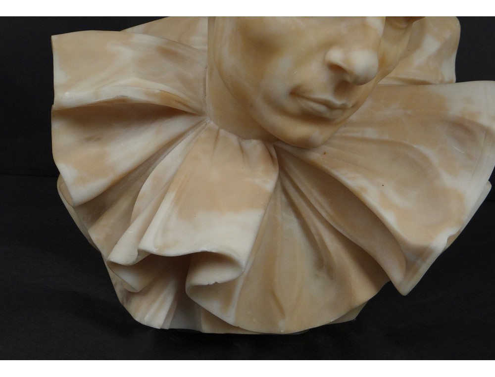 Rare alabaster sculpture bust character Pierrot Trafeli Febo twentieth