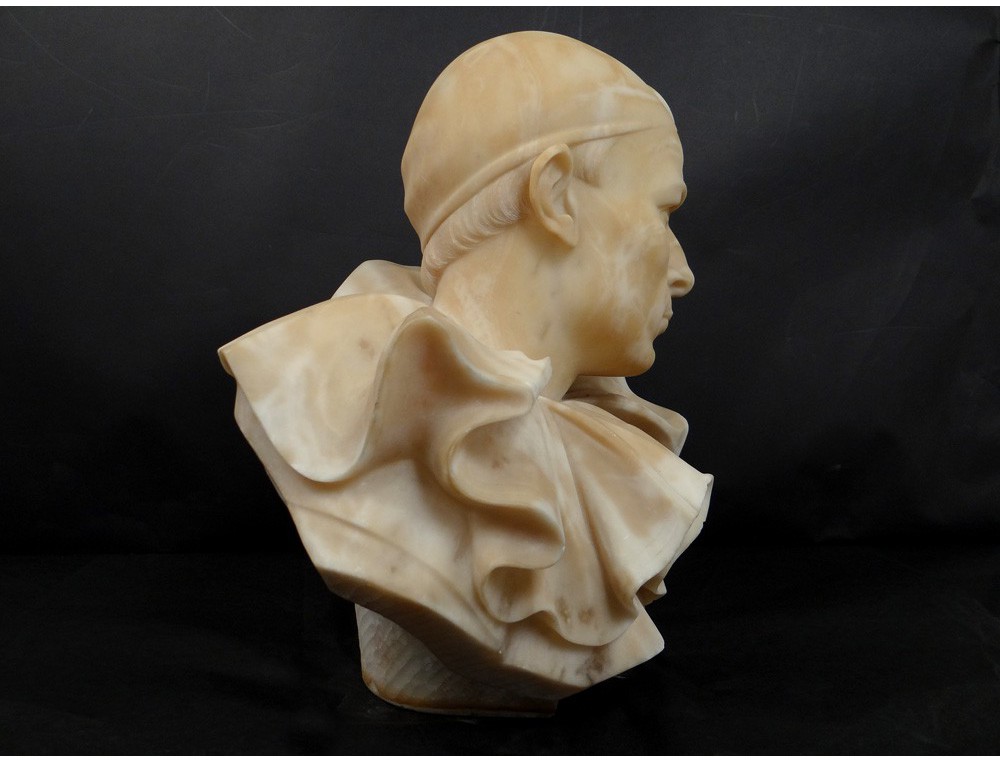 Rare alabaster sculpture bust character Pierrot Trafeli Febo twentieth