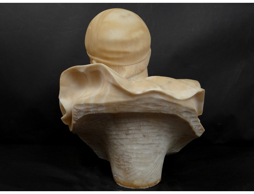 Rare alabaster sculpture bust character Pierrot Trafeli Febo twentieth