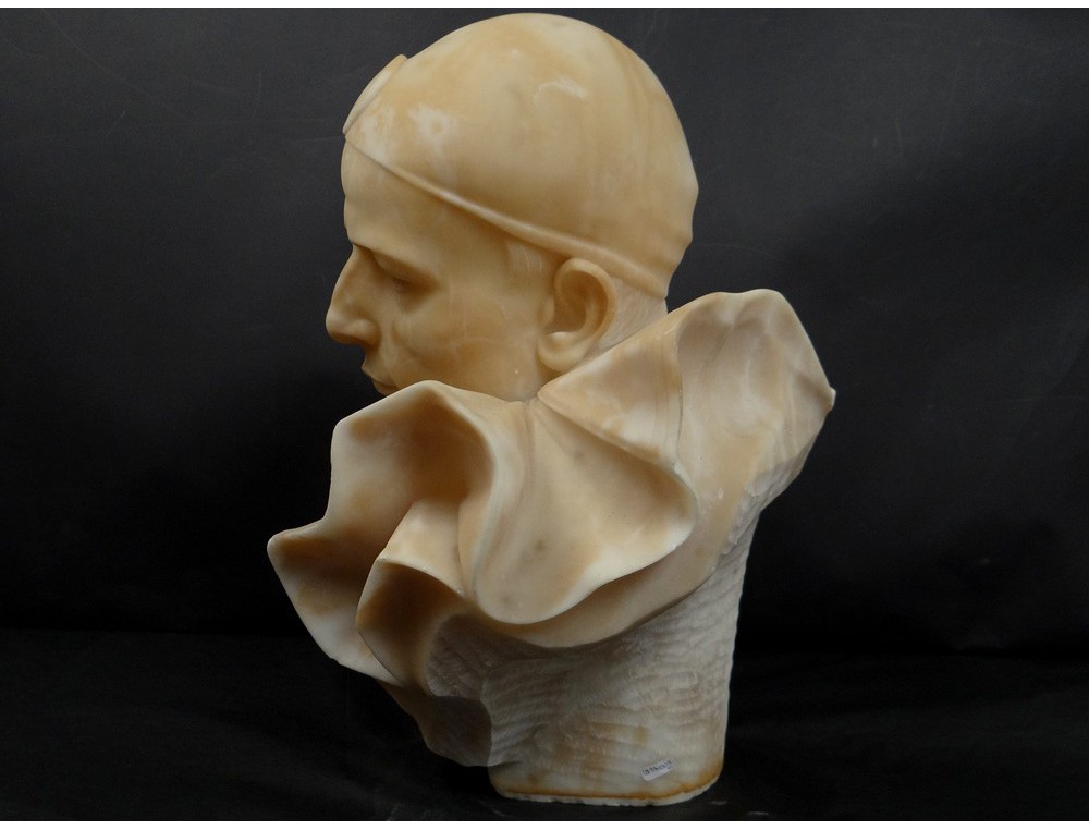 Rare alabaster sculpture bust character Pierrot Trafeli Febo twentieth