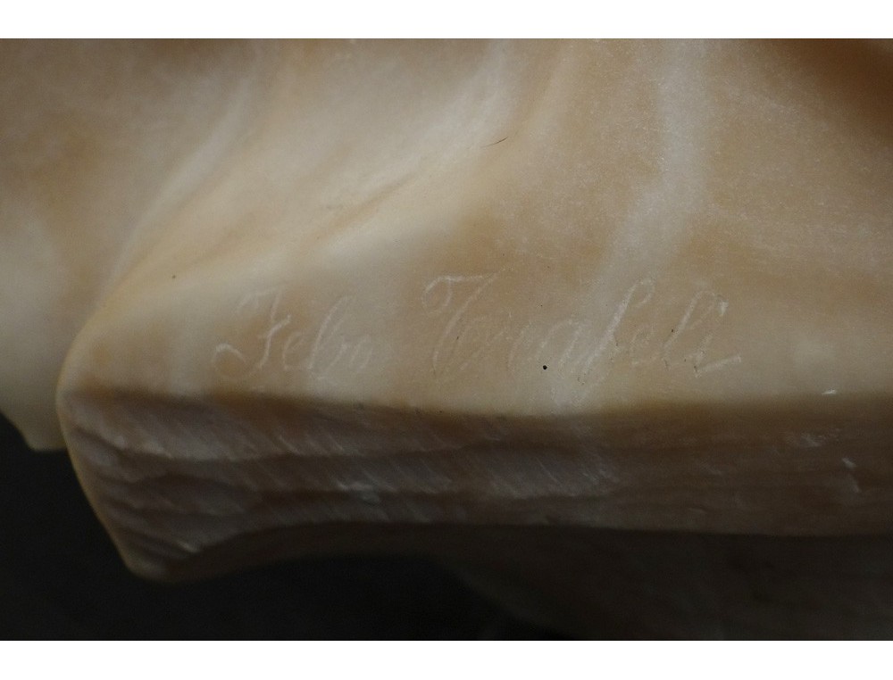 Rare alabaster sculpture bust character Pierrot Trafeli Febo twentieth