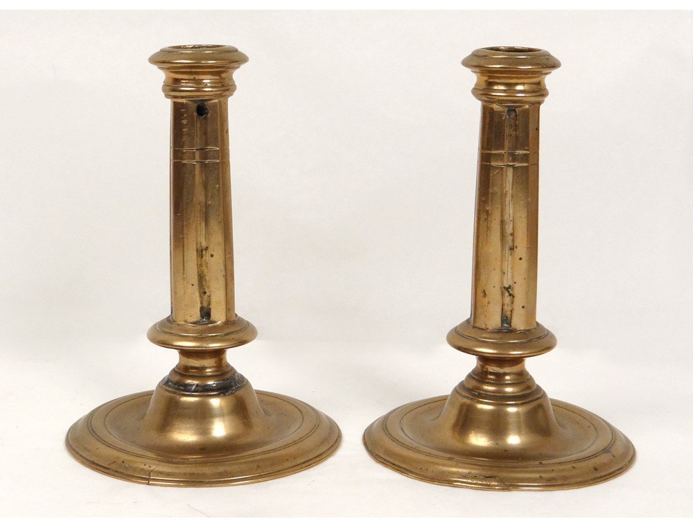Paire bougeoirs Louis XVI flambeaux bronze doré candlesticks XVIIIè siècle