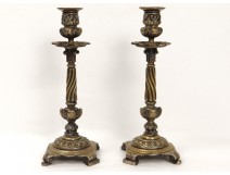 Gilt bronze candlesticks pair capitals candlesticks Napoleon III nineteenth