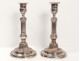 Pair candle torches Louis XVI silver beaded bronze candlesticks 18th